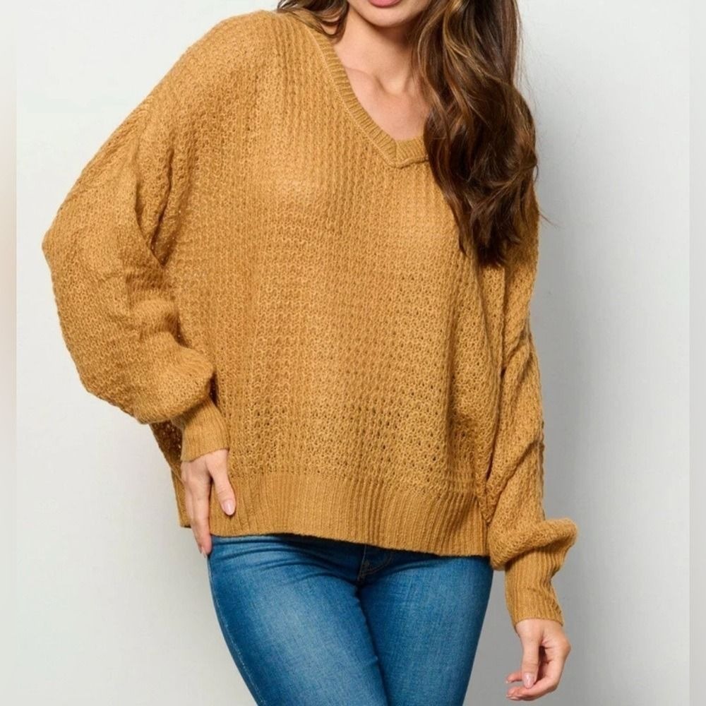 NWT Free People Birchwood lulu Camel V-Neck Sweater Oversized Medium
